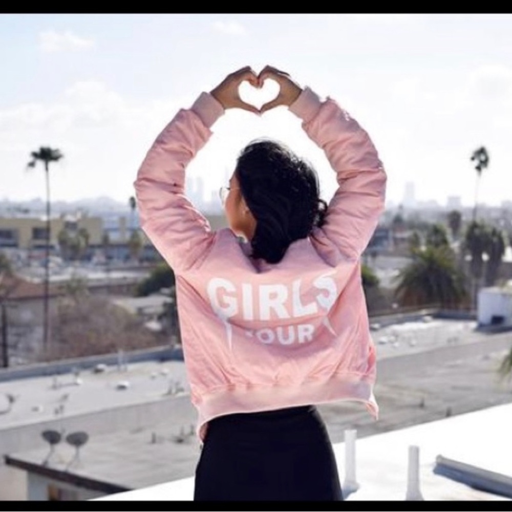 Sorella Girls Tour Bomber Jacket Blush Pink, rose gold hardware, Juniors sz MED
